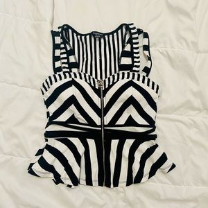 BEBE nwot striped chevron b&w tank top with zipper